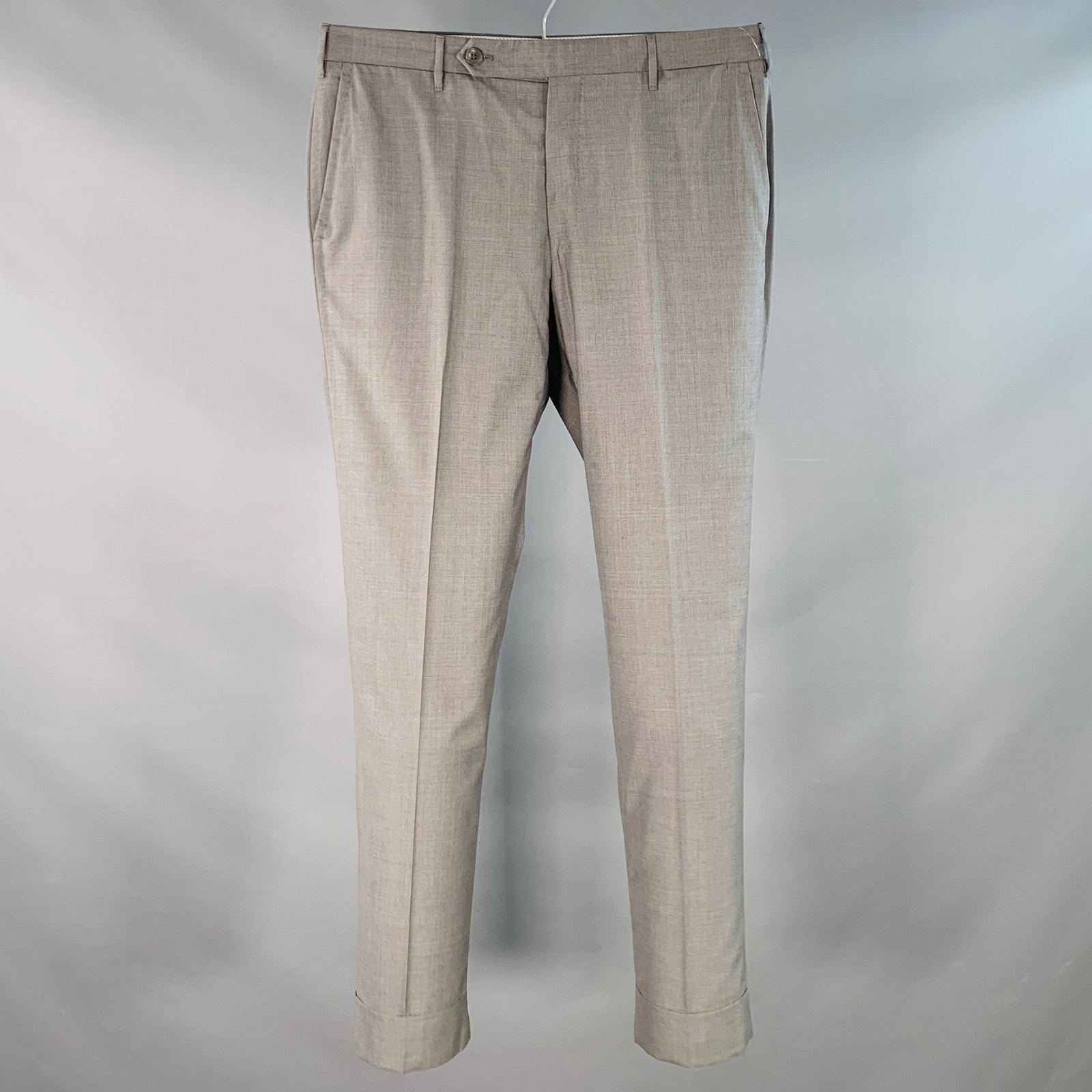 Hadleigh's Size 33 Grey Wool Silk Flat Front Cuffed Straight Dress Pants